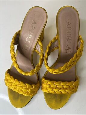 Aperlaï Paris yellow braided heeled mules.  Women’s size EU 37.5 US 7